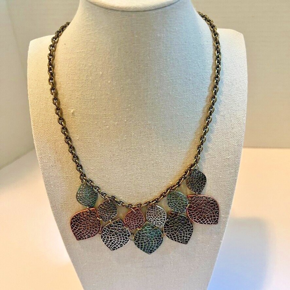 Patina‎ Multi-Tone Leaf Bib Necklace | Rustic Western Cowgirl Statement Jewelry